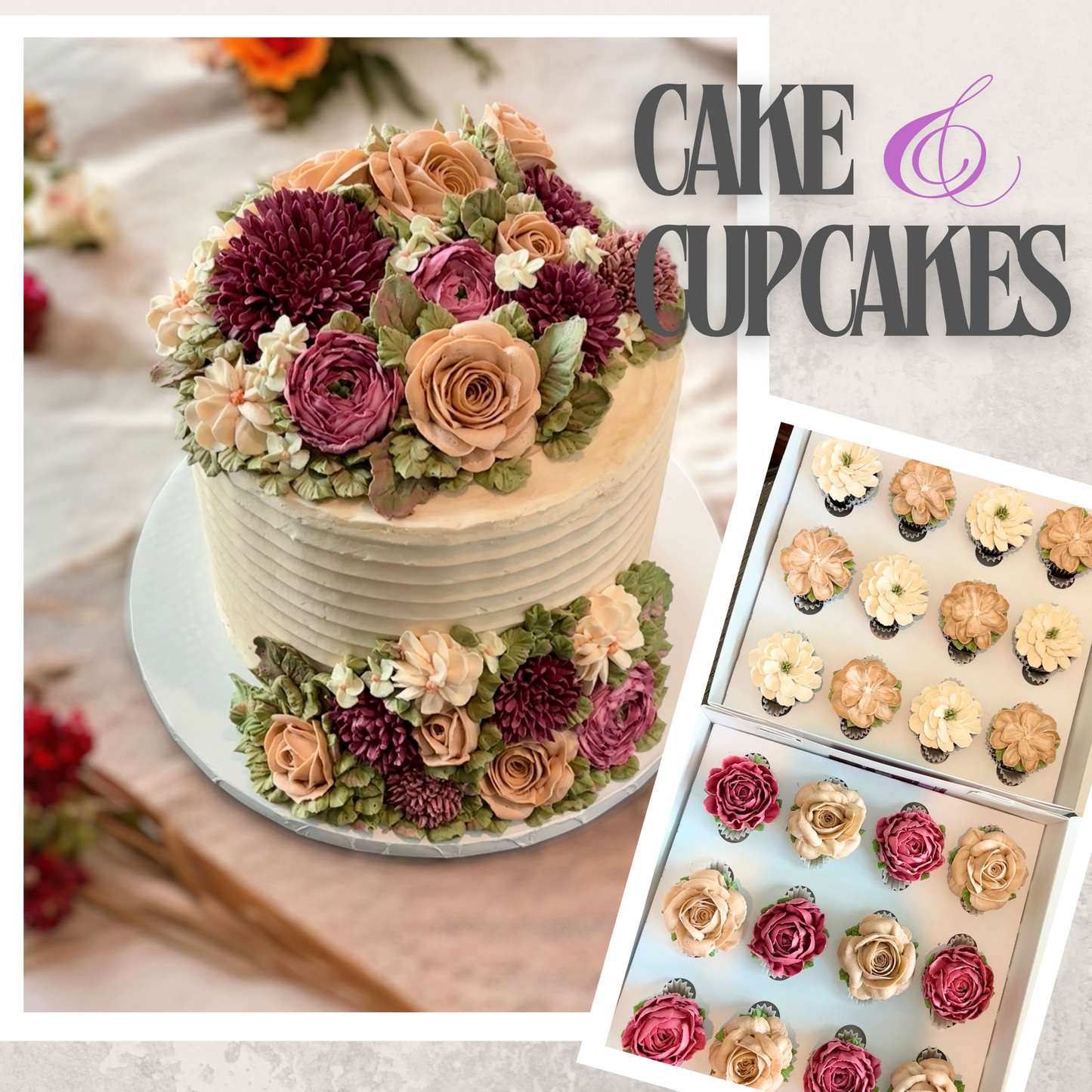 6” Floral Cake & Cupcakes Package $240-$320)